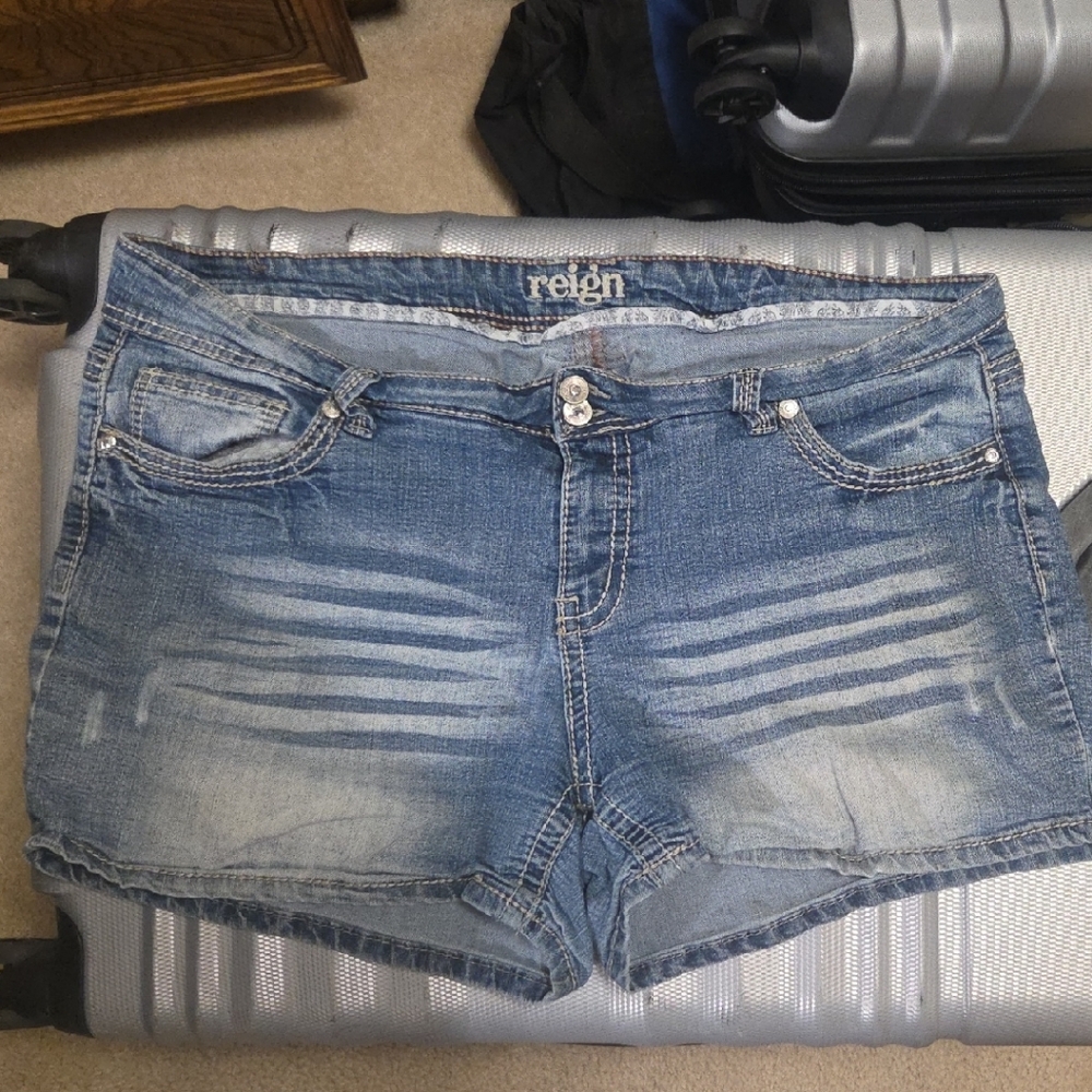 Reign Blue Denim Shorts with Distressed Look